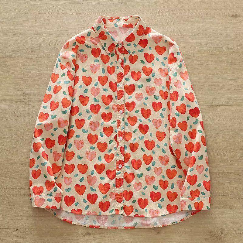 

Рубашки Топы Женские Стильные 2025 Лето K-стиль Рабочая одежда Круглый Низ Сладкое Расписное Сердце Короткий Рукав Red Long sleeves Free size 40.00 kg-70.00 kg