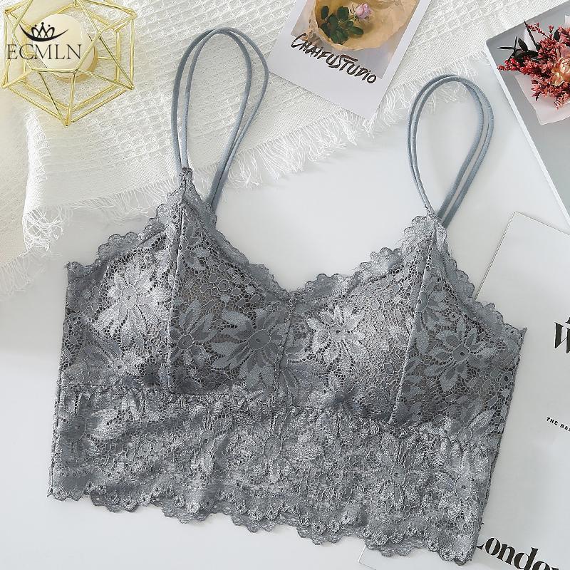 Renda Floral Lindo Envolvimento nas Costas Tubo Top Peitoral com Bojos Para Evitar Exposição Regata Feminina Decote V