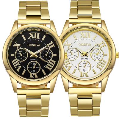 Classic Casual Quartz Watch Men Stainless Steel Dress Wristwatch 3 Eyes Gold Quartz Wristwatches Ladies Clock