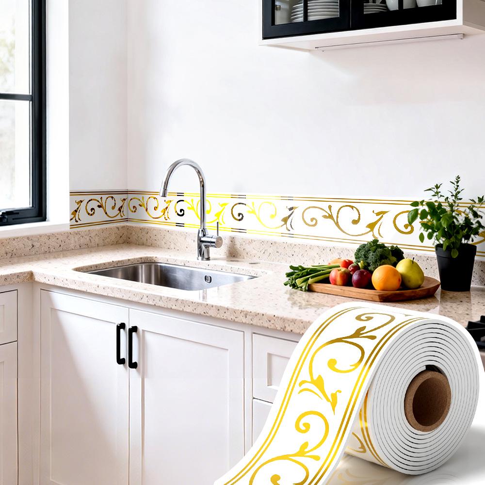 Thickened Waterproof PVC Self-Adhesive Tile-Look Baseboard Sticker