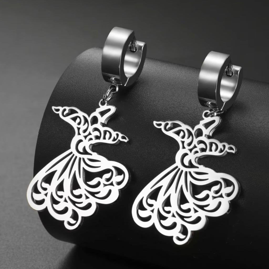 LIKGREAT Fashion Gold Color Sama Dance Sufi Drop Earrings Women Stainless Steel Jewelry Ladies Calligraphy Muslim Ramadan Gift
