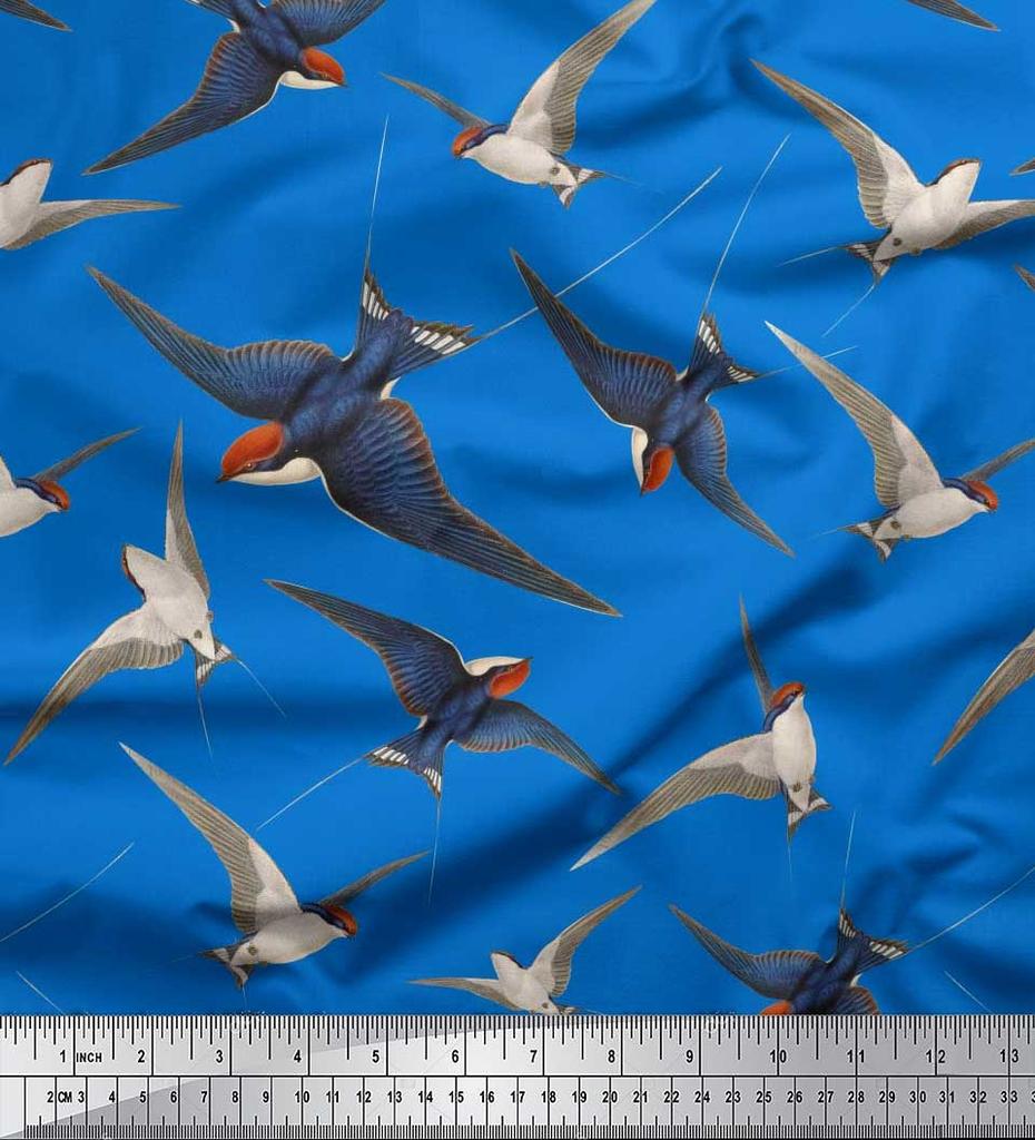 Soimoi Černá japonská krepová saténová tkanina létající datel pták tištěná řemeslná tkanina v metrech 42 palců