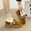 2025 Fashionable Versatile Women's Cotton Shoes Thick Bottom Loafers Winter Warm Fleece Lined Flat Heel round Toe Shoes