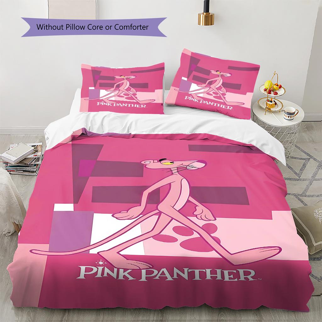 Pink Panther Pattern Bedding Quilt Set Quilt Cover Pillowcase Home Decoration Birthday Gift (1 * duvet cover + 2 * pillowcase, without core)