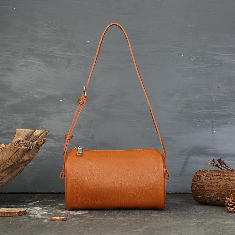 Crossbody Bag Casual and High-end Style Cylindrical Pillow Bag Cowhide Handbag Small Handbag