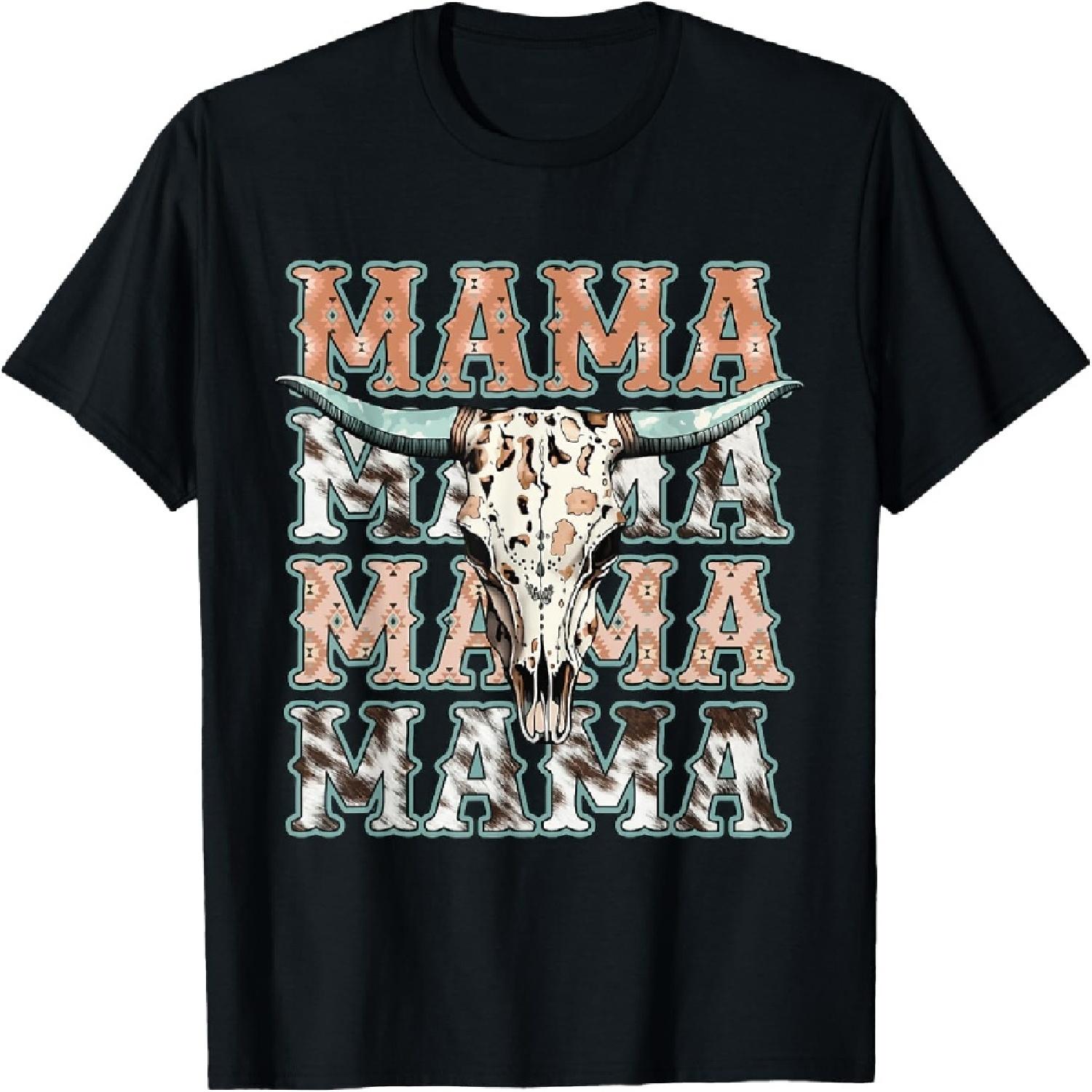 

Mama Western Retro Groovy Cow Skull Country Rodeo Mother Day T-Shirt XXXXXL різнокольоровий