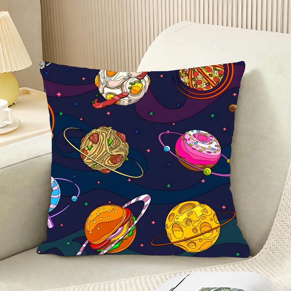 Outer Space Spaceship Astronaut Cushion Cover Reversible Plush Pillow Cover For Car Sofa Bedroom Decorative Gift Pillowcase