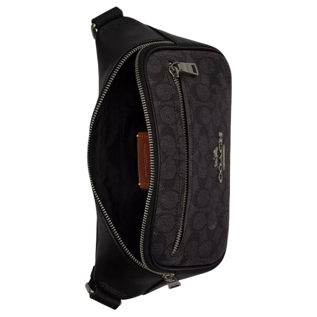 Coach Elias 29 Estampa de Assinatura Fechamento com Zíper Lona Revestida Bolsa de Cintura Grande Bolsa de Cintura Masculina Preto CZ400-QBMI5