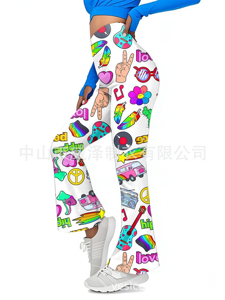 European and American Women's Floral Sexy High-waisted Slim-fitting Sports Flared Pants Women's Slim-fitting Trousers Casual Wholesale