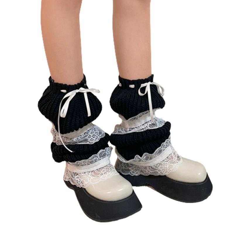 Lolitas Leg Warmer Y2K Knitted Leg Sleeves Goth Baggy Cuffs Ankle Heap Socks JK Uniform Foot Cover Lace Frilly Leg Socks