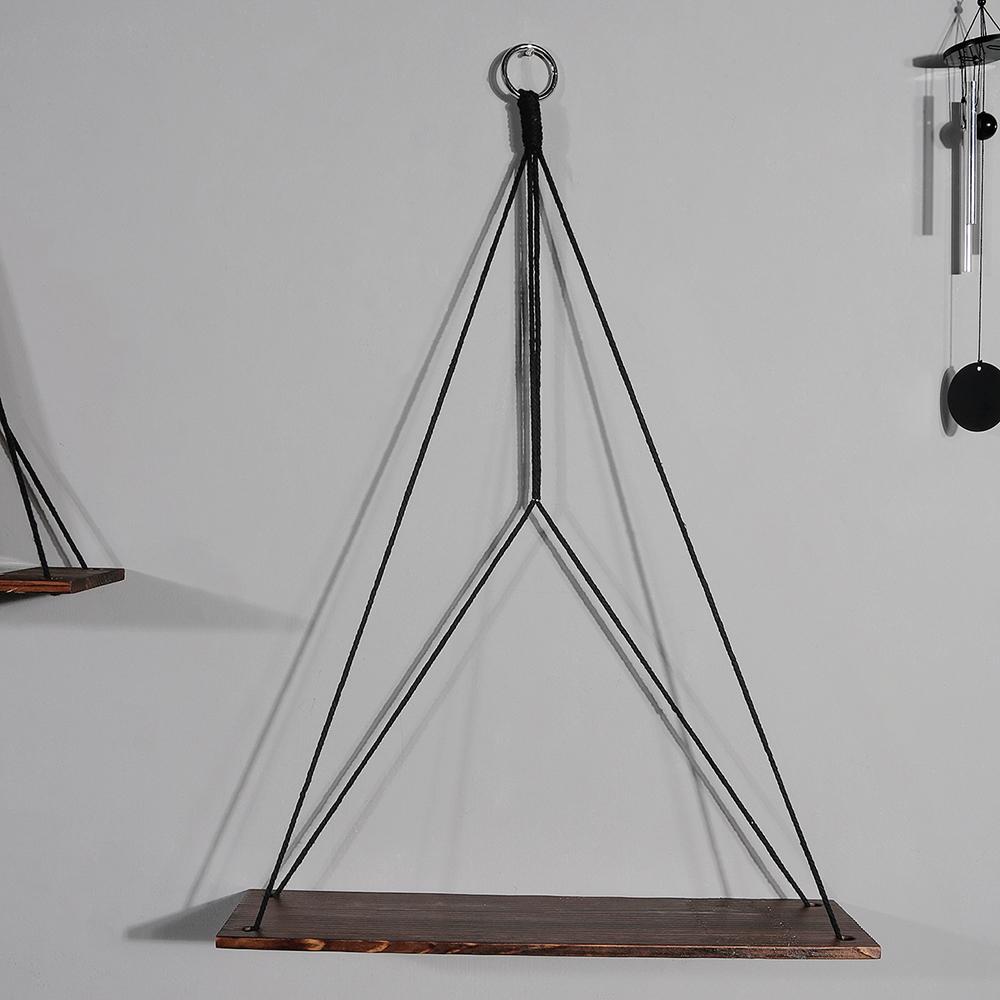 Black WoodenShelf  Hanging Wall Shelves Boho Home Decor Candle Holder Macrame Storage Shelves For Bedroom Bathroom Living Room