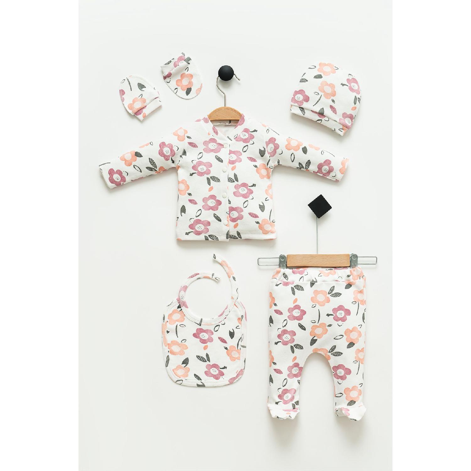 

Комплекты для выписки из больницы Комплект из 100% хлопка с цветочным принтом, состоящий из 5 вещей для новорожденных - в подарочной упаковке