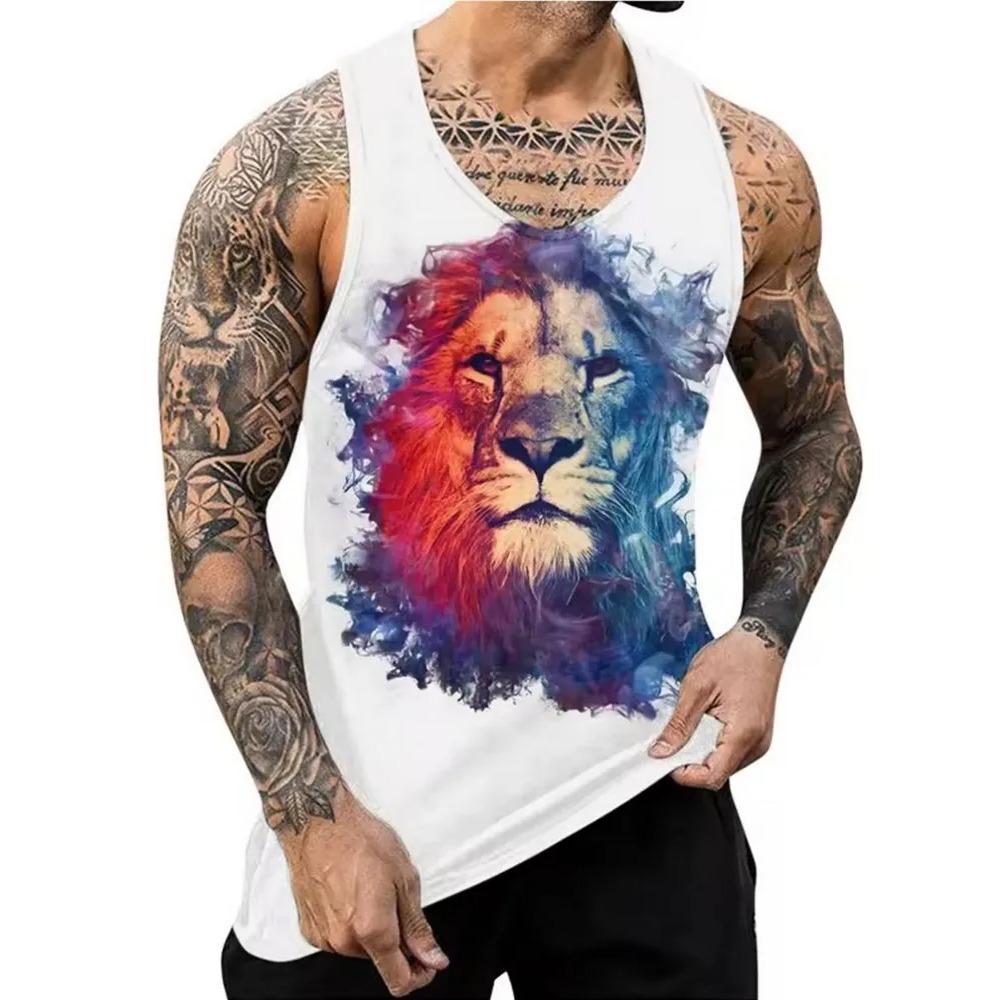 Letní Pánské Módní Ležérní Bez Rukávů Tílko s 3D Potiskem Zvířat s Kulatým Výstřihem