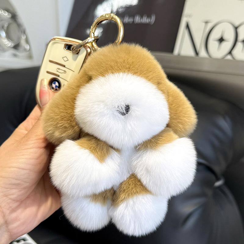 Real Natural Mink Fur Puppy Keychain Pendant Cute Dog Doll Toys Keyring Handbag Charm Ornament Pompom Plush Jewelry Gifts