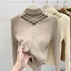 Women Out Half High Neckline Knitted Sweater for Women's Fit and Versatile Sweater Long Sleeve Short Tops