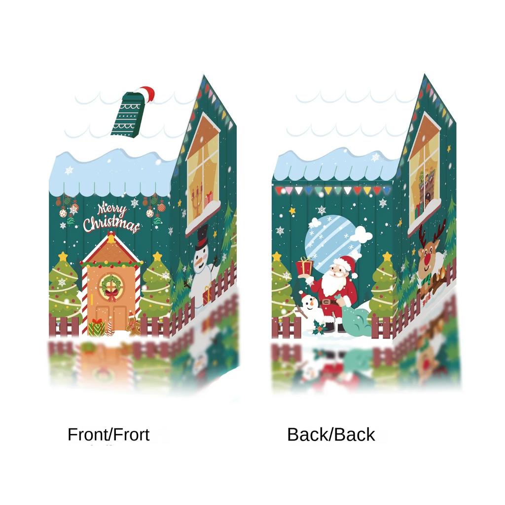 Christmas House Shape Candy Gift Box Christmas Snowman Little House Candy Cookies Packaging bag Bow Boxes Gift Color Box