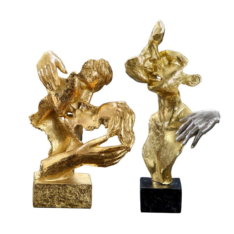 European Couple Golden Mask Ornaments Silence Is Gold Resin Craft Office Desk Cabinet Home Decoration
