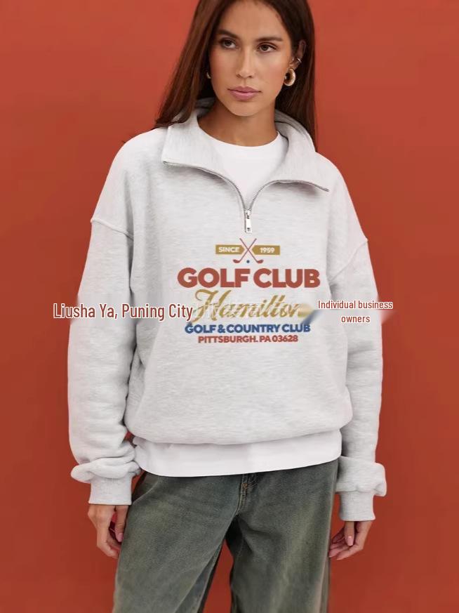 Customized Trendy Thickened Oversized Lapel Half-Zip Sweatshirt - Autumn/Winter American Style for Comfortable Commuting