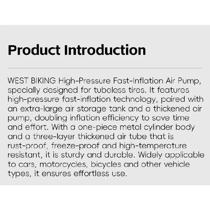 WEST BIKING Bicycle Pump 160PSI High Pressure Floor Pump Fast Inflation Blast Pump With Pressure Gauge MTB Road Bike Accessories