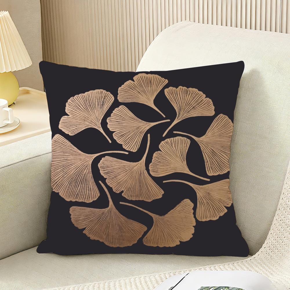 Ginkgo Leaves Printed Cushion Cover Reversible Plush Pillow Cover For Car Sofa Bedroom Decorative Gift Pillowcase