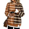 Trendy Women's Casual Loose Fit Long Sleeve Two Piece Striped Sweatshirt Pullover Top