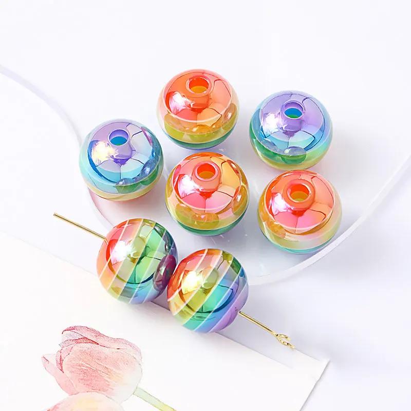 TX84 5Pcs 16mm Plating Color Cartoon Novel Fashion Rainbow Beads Beaded Bracelet Diy Handmade Girl Gift Jewelry Accessories
