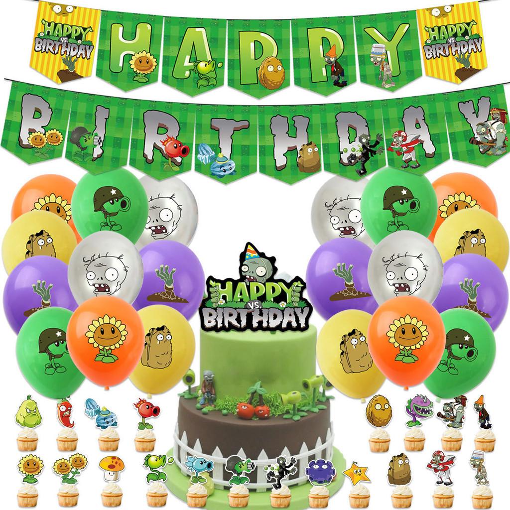 Vs Zombies Plants Themed Birthday Party Decorations Balloon Pull Flag Cartoon Set