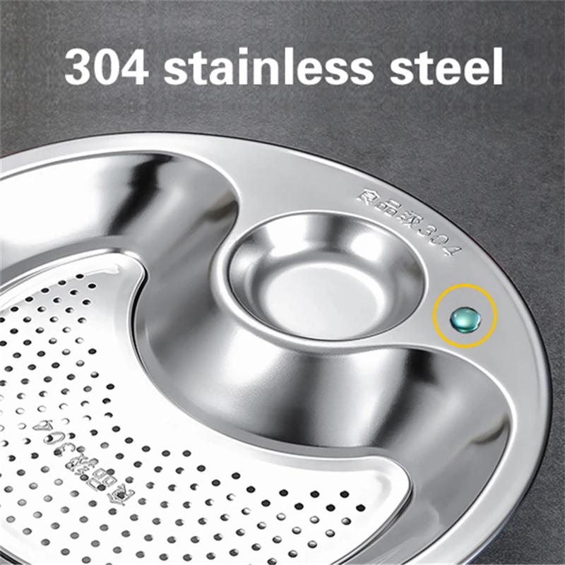 Thick Stainless Steel Vinegar Dish Dumpling Plate Drain Double Tray Fruit Tray Serving Platter Serving Dish dinner plates