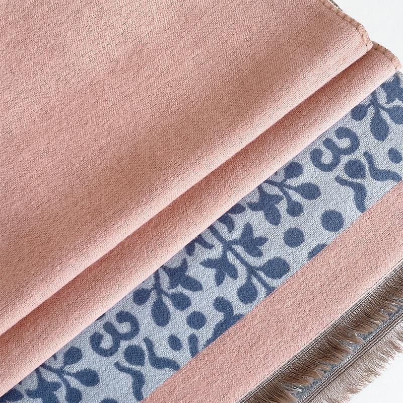 Plant Leaves Simple Double Color Fashion Ethnic Style Women'S Warm Scarf Autumn And Winter Air Conditioner Shawl