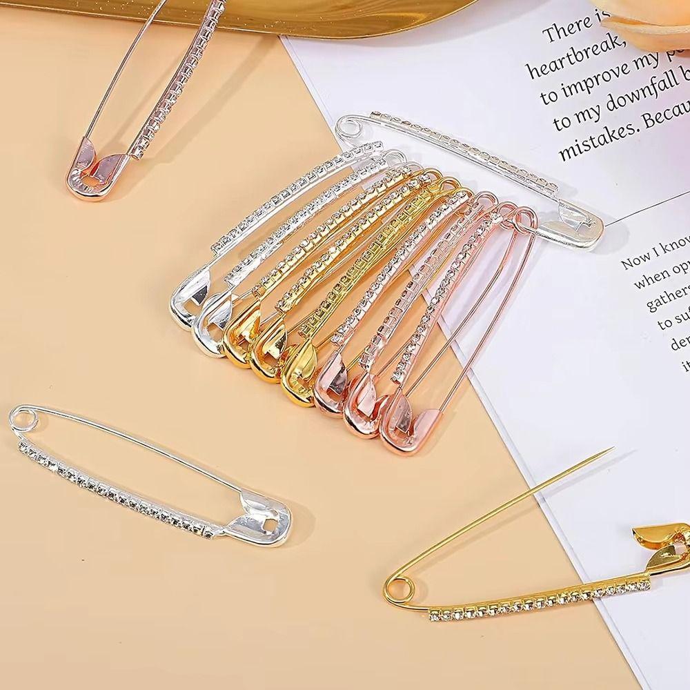 12PCS Shiny Pins Rhinestone Safety Pins Gold Rhinestone Large Brooches Pins Fancy Safety Pins  Women