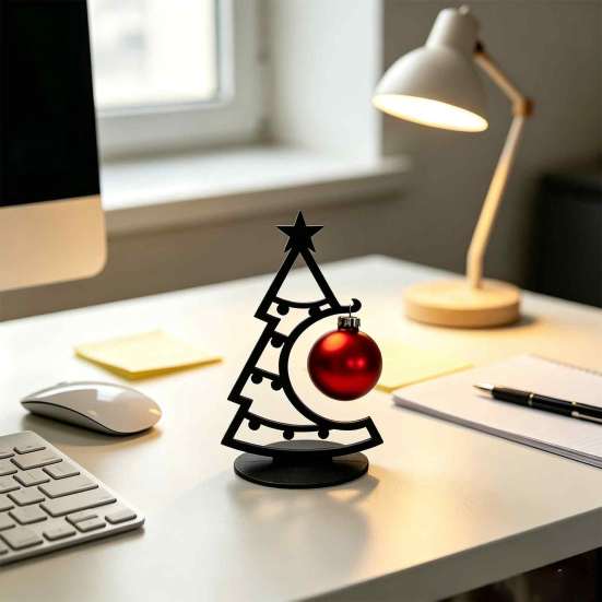 Small Entrance Holiday Displays 3D Printed Christmas Tree Desktop Ornament, Decorative Hollow Figurine with DIY Table Decor Stable Base for