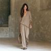 1116 European and American women's clothing lazy and relaxed V-neck long-sleeved top drape wide-leg pants old money style casual two-piece set