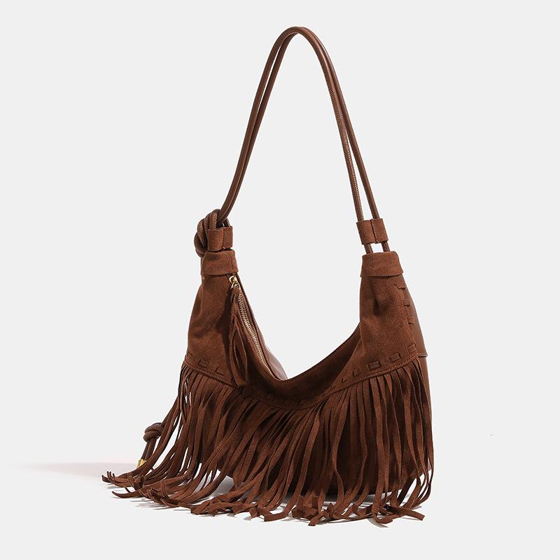 Böhmischer Stil Frosted Quasten-Tragetasche, Große Kapazität Achseltasche, Knödeltasche, Vielseitige Lässige Umhängetasche, Crossbody-Tasche