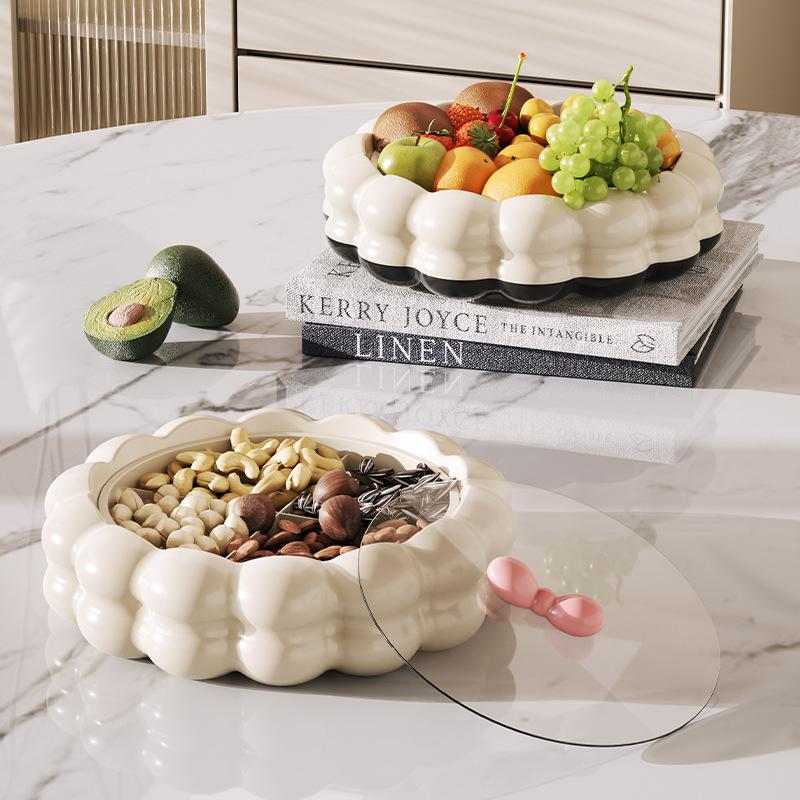 Creamy Dried Fruit Dessert Tray Storage Box with Lid Candy Tray European Fruit Tray Light Luxury High-end Sense