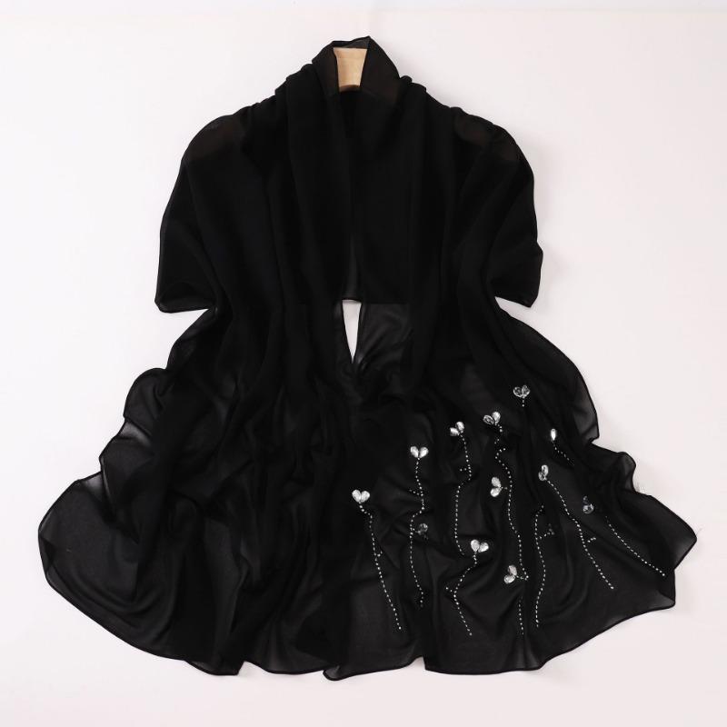 Pearl Chiffon Long Scarf With Rhinestone For African Women