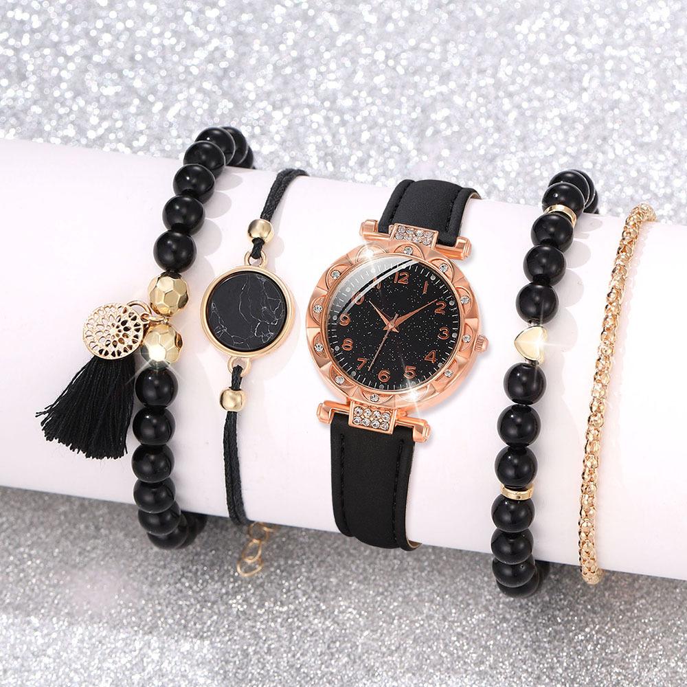 Diamond Watch Women's Belt Digital Disc Quartz Watch High Value Clover Jewelry Watch Set