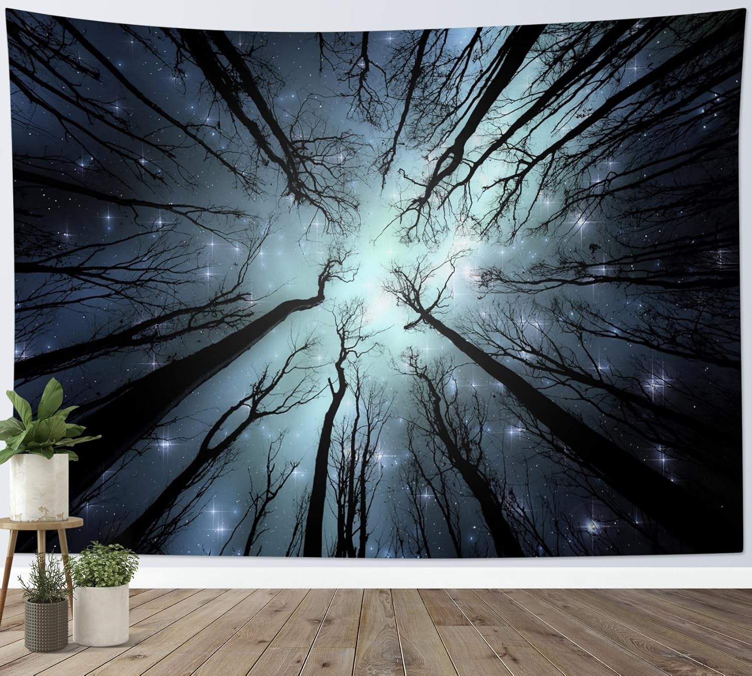 

Forest Galaxy Tapestry for Bedroom CeilingBlue Night Starry Sky Moon Stars TapestryTree Forest Milky Way Backdrop Wall Hanging 74x94cm(29x37in)