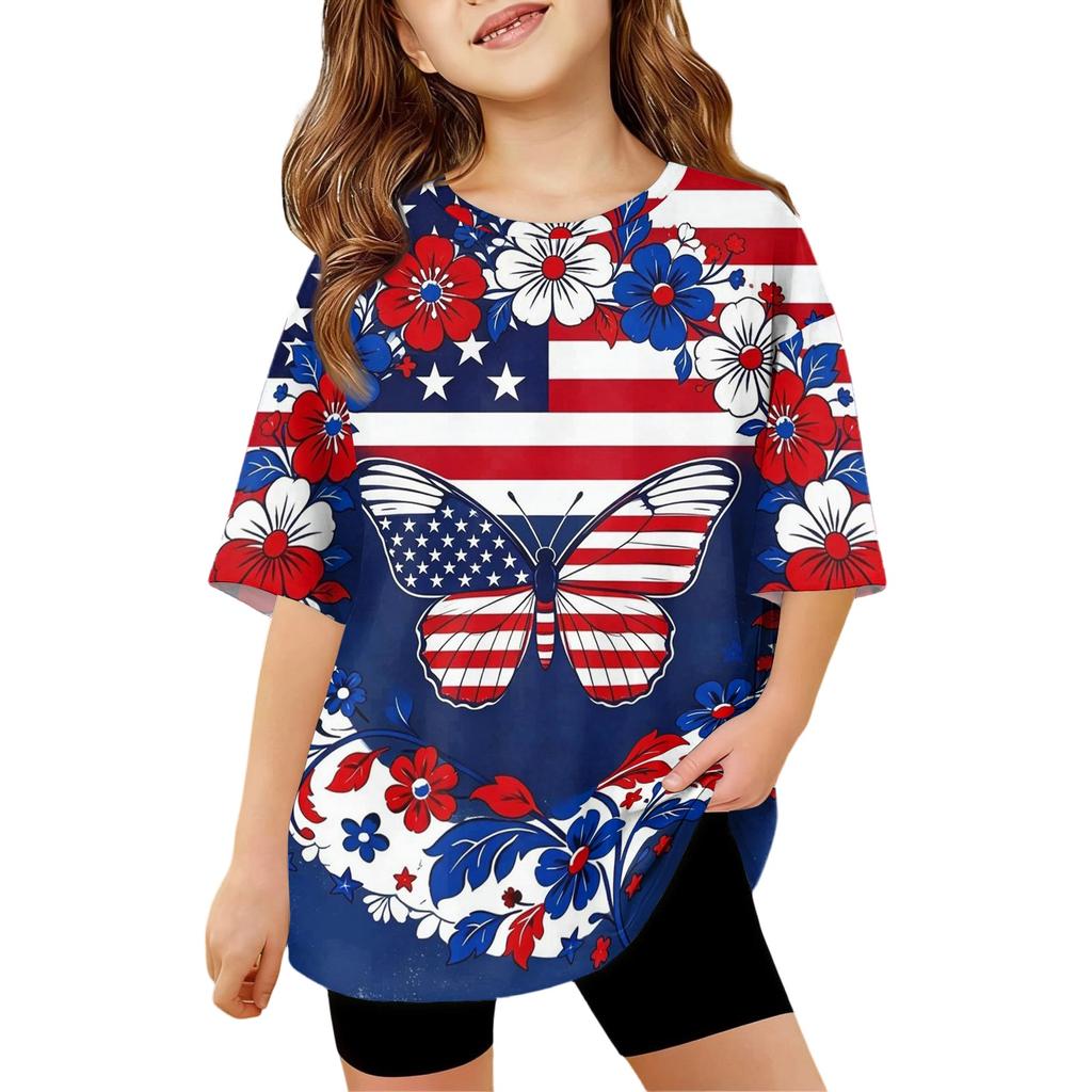 Kids Independence Day Print Round Neck Short Sleeve Casual T-shirt