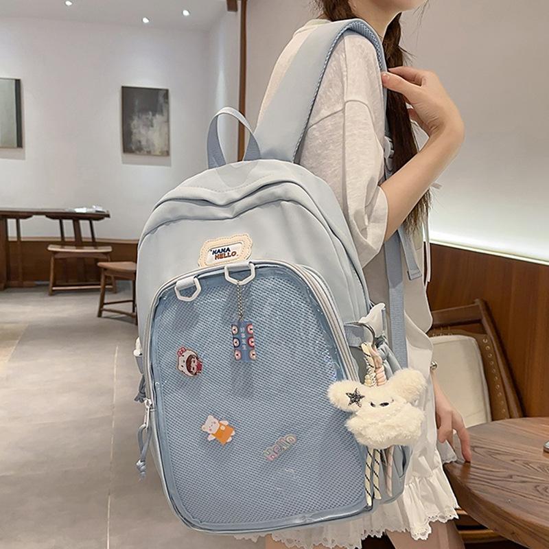 Japanese ins solid color junior high school student schoolbag female high school student transparent pain bag backpack Korean version trendy backpack