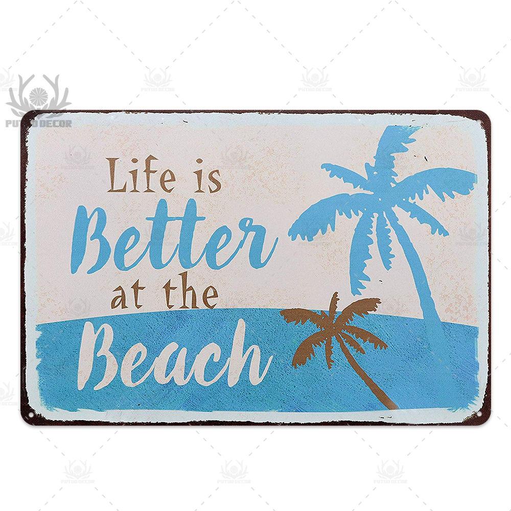 Beach Tin Sign Plaque Metal Vintage Summer Metal Wall Sign Beach Decor for Beach Bar Beach House Seaside Decorative Plate
