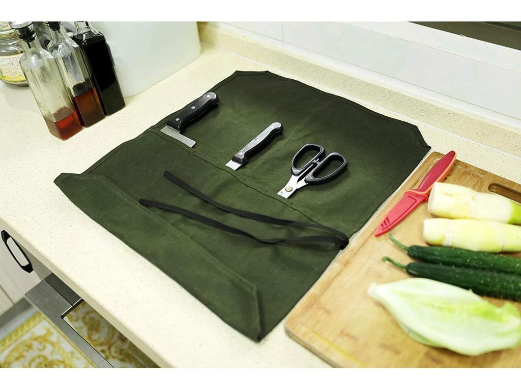 Portable Waxed Canvas Knife Storage Bag for Chefs and Outdoor Activities