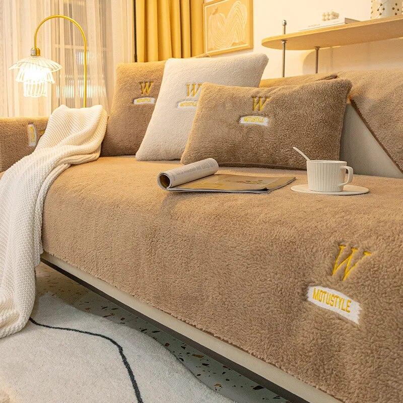 

Чехол для дивана из овечьей шерсти, зимний мягкий утолщенный теплый чехол для подушек, чехлы для диванов для гостиной, нескользящий подлокотник, плюшевый чехол, ткань 70x70cm 1pc