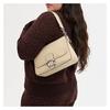 Coach Soft Tabby 26 Solid Color Quilted Stripe Logo Zipper Bag Cow Leather Hand Shoulder Bag Medium Size Women's Ivory
