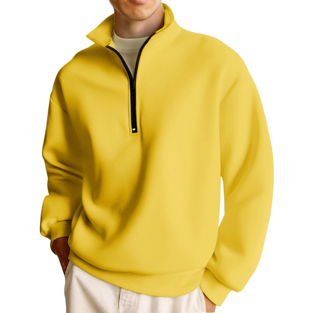 Men's Casual Long-Sleeved Collared Quarter-Zip Sweatshirt