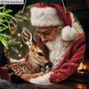 2D Flat Aluminium Christmas Sign with Santa Claus & Elk Pattern - Navidad Figurine Ornaments - Ideal for Front Door, Wall, Porch, Fence Decor - Ideal