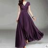 Women Purple V Neck Short Sleeve Fit & Flare Midi Dress