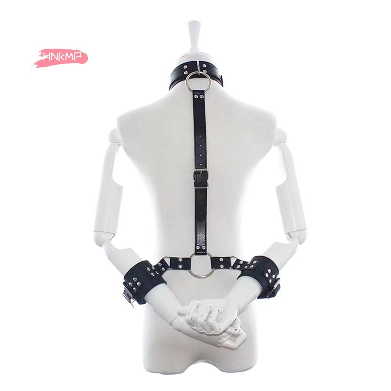 Adjustable Neck to Wrist Restraints Kit Sexy Women's behind Back Handcuffs Collar for Couples Bondage Set with Sex Game Tool