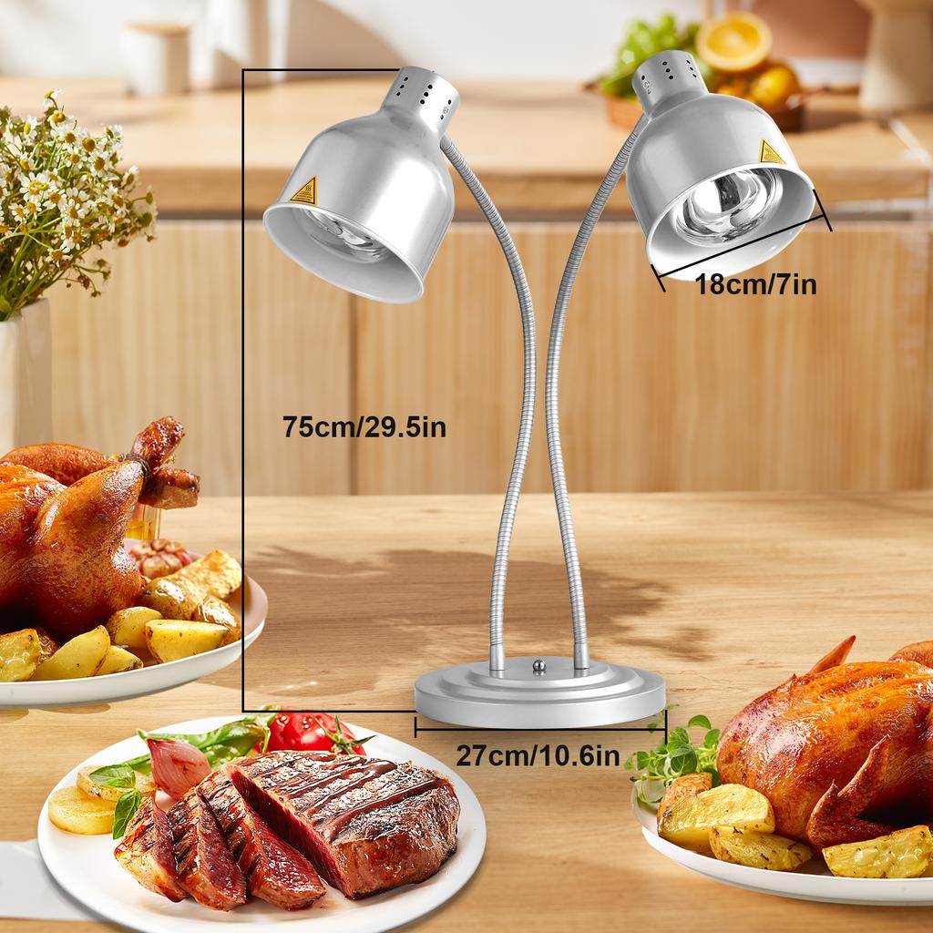 Food Heat Lamp Portable 2-Head Food Warmer Light Freestanding Commercial Electric Catering Food Warmers for Kitchen Restaurant