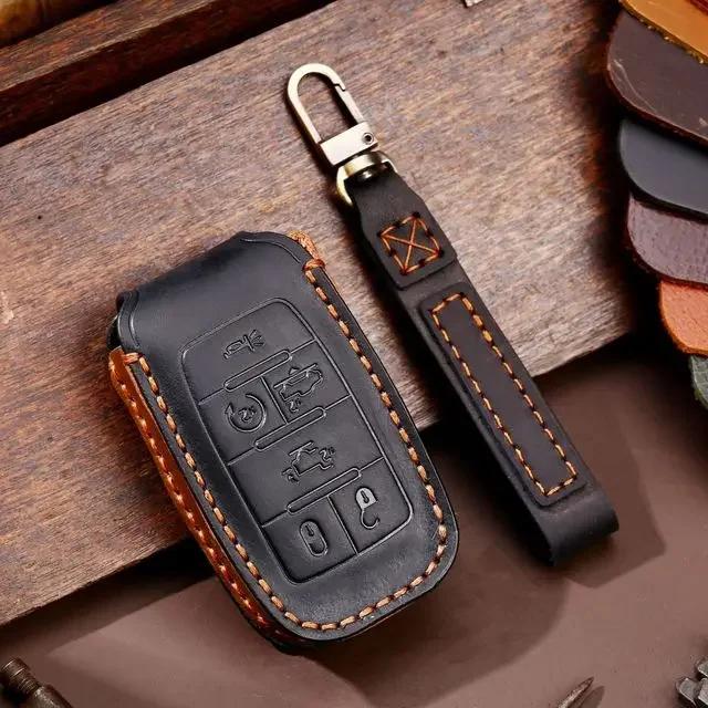 Luxury Leather Car Key Case Cover Fob Protector Keychain Holder Accessories for GM GMC Dodge Ram Dart Keyring Protective Shell
