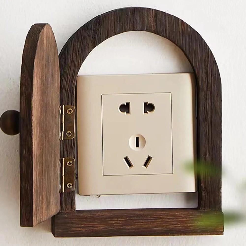 Wall Mounted Switch Protective Cover Multi-functional Anti-touch Socket Decorative Frame Door Shape Creative Wood Switch Cover